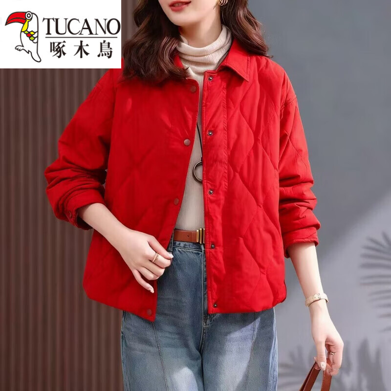 啄木鸟（TUCANO）纯色短款棉衣女2025秋冬新款气质文艺轻薄款棉袄休闲棉服夹棉外套 黄色 【616款面料】 2XL 【建议105-120斤】