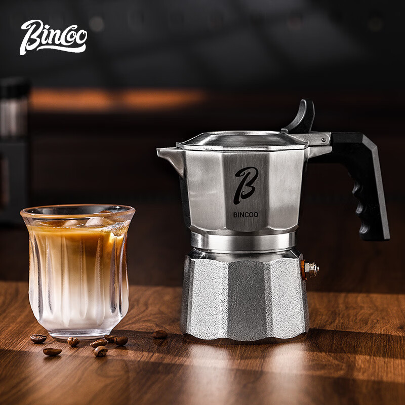 Bincoo三阀摩卡壶316不锈钢家用小型双阀煮咖啡壶意式咖啡机套装 316不锈钢摩卡壶01款-2人份-5件套