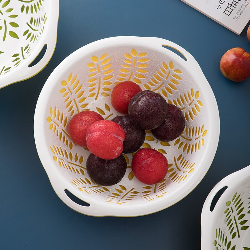 茶花【严选好物】厨房洗菜篮塑料水果盆双层沥水篮漏水果蔬筐淘菜盆滴 新款黄色