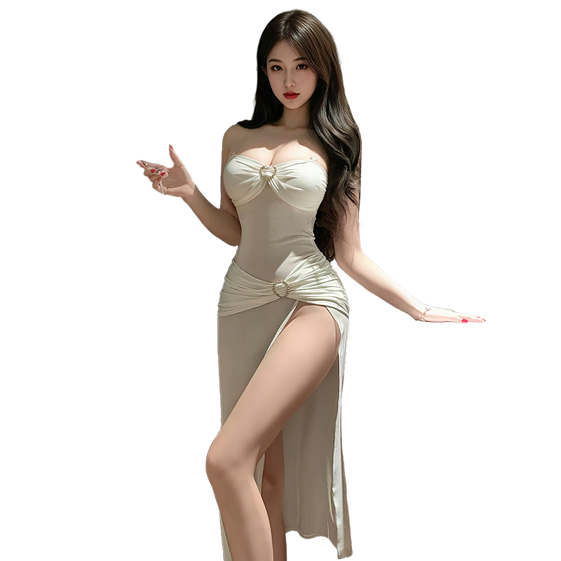 霏慕情趣長(zhǎng)裙抹胸露肩透視連衣裙內(nèi)衣女睡裙套裝夫妻刺激性感誘惑睡衣 白【連衣裙+透明肩帶*2】 均碼【建議體重90-130斤】