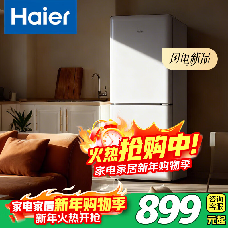 海尔（Haier）冰箱双门一级能效无霜冰箱165升节能小冰箱家用租房电冰箱 165升丨2天约1度电丨35分贝超安静