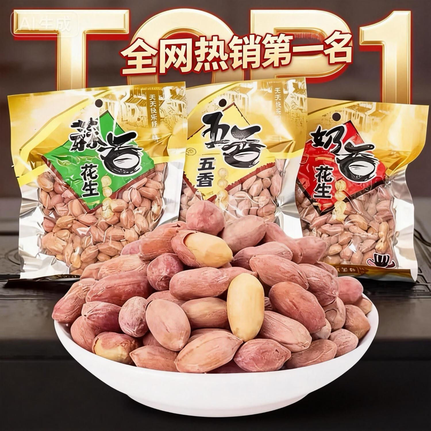 [热销】山东特产烤熟五香蒜香奶香原味多味花生米下酒菜 山东特产五香蒜香多味花生米250g*4袋