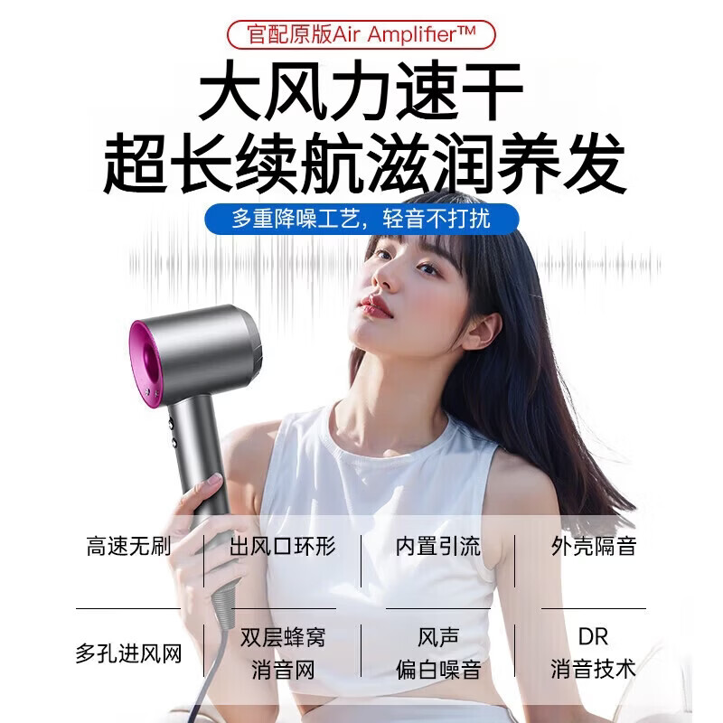 DIKTT【德国品牌】吹风机家用轻音负离子大功率不伤发电吹风女生专用家用正品不伤发轻音秒干护发吹风无 【玫红色 单风嘴】30亿负离子 生日礼物礼盒装