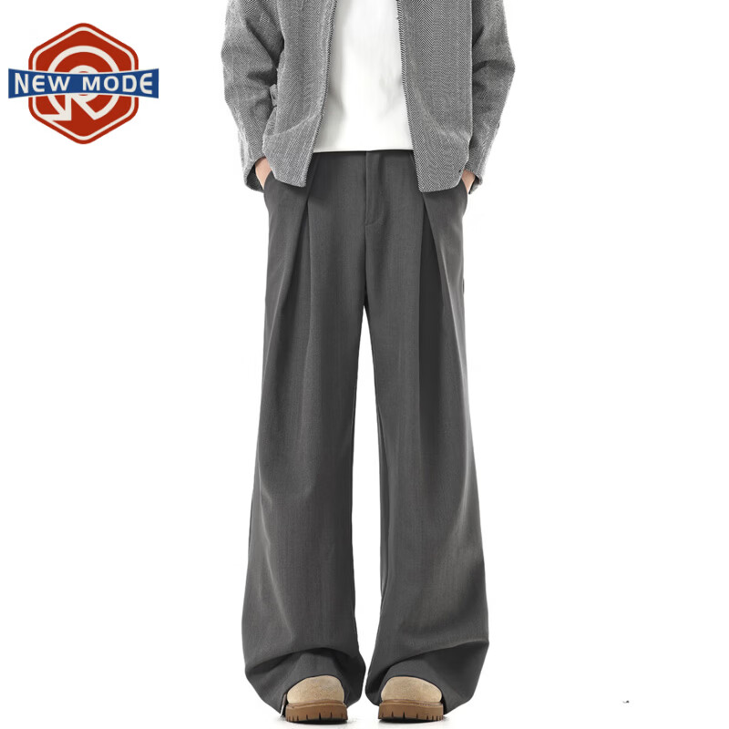 NEW OR MODE老钱风复古加绒加厚休闲裤男士冬季新款保暖宽松显瘦百搭直筒西裤 灰色 2XL 【建议140-160斤】