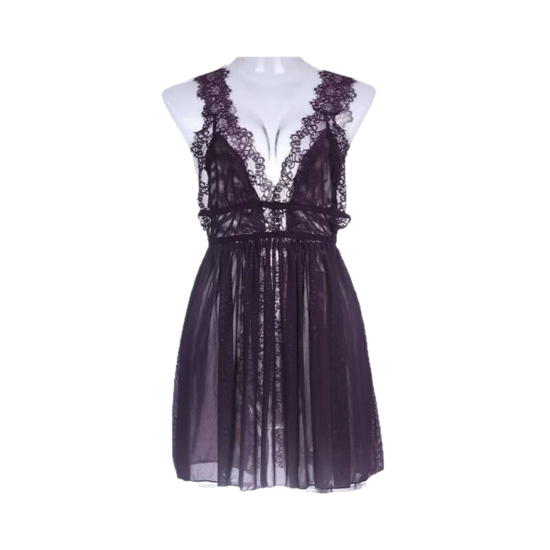 情趣内衣性感房事战袍深V风S劲爆视觉刺激诱惑睡裙情侣调情套装 黑魅【吊带+T裤+网丝袜】 M(80-120）