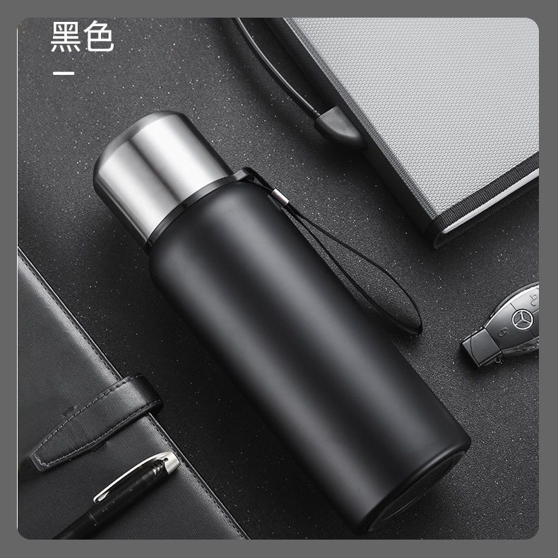 咏夏高档316全钢保温杯男大容量户外不锈钢水壶茶水分离水杯子泡茶杯 黑色525毫升-304内胆/短网