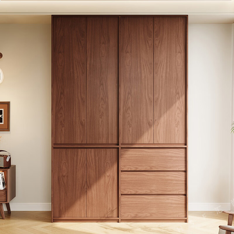 东璨实木衣柜卧室家用中古风大衣柜大容量收纳柜骨骼线衣橱定制储物柜 【主柜】长120*深60*高200cm 白色+胡桃色【实木生态板】