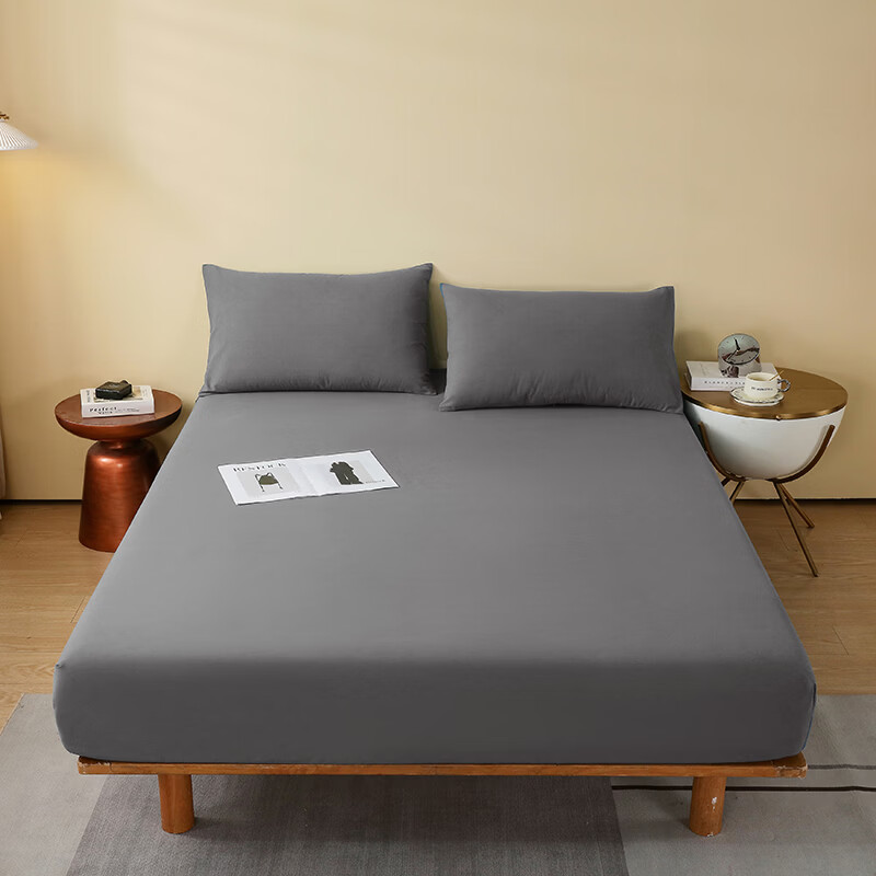 ROLAND LIVE秋冬季全棉磨毛单床笠简约纯色轻磨毛床笠三件套席梦思床垫保护套 PS 全棉磨毛纯色床笠-魅影灰 单床笠120*200cm