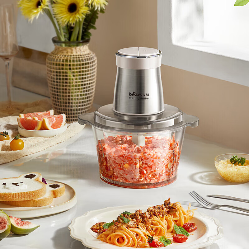 小熊（Bear）绞肉机家用电动搅拌全自动1.8L多功能碎肉绞馅料理机双档大容量打肉速绞蒜蓉绞菜机 【双档速绞 短轴防塞肉】 1.8L