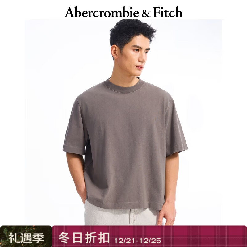 Abercrombie &amp; Fitch【重磅圆领】美式复古经典棉质短袖T恤上衣25夏季男装124-5573 棕色 M (180/100A)