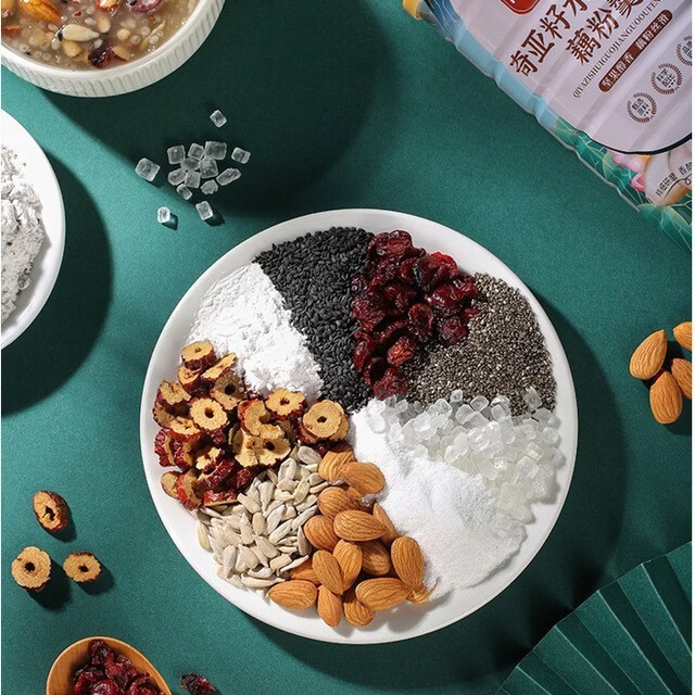 南京同仁堂奇亚籽水果坚果藕粉羹莲藕粉早餐粉饱腹冲调即食代餐食品 奇亚籽水果坚果藕粉羹 600g*1罐