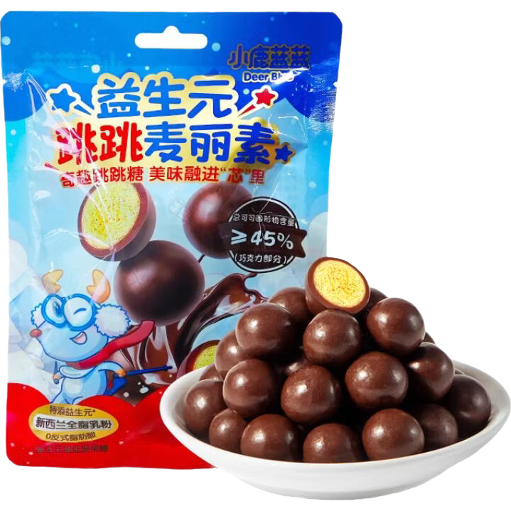 小鹿蓝蓝宝宝零食特添益生元跳跳糖口感麦丽素独立袋装纯可可脂零反式脂肪 【1袋体验装】跳跳麦丽素/18g