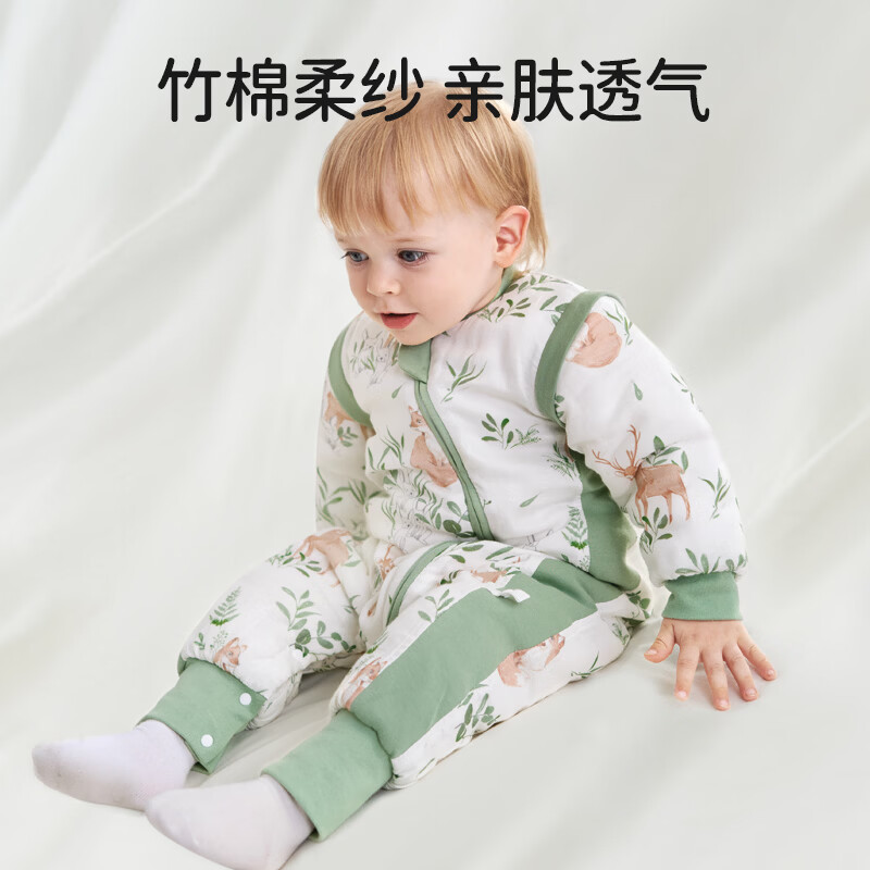 欧孕（OUYUN）【小清心】婴儿睡袋秋薄竹棉纱布防踢被新生儿睡袋 萌兔【厚夹棉】 100建议身高90-105cm(2-4岁)