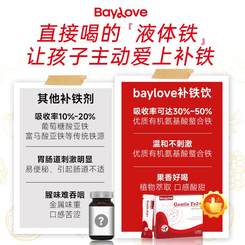 BAYLOVE【气色红润】小红桃氨基酸螯合铁补铁剂儿童青少年补血贫血免疫力 【喝出小红脸-限时买3发5盒】 15ml*5盒