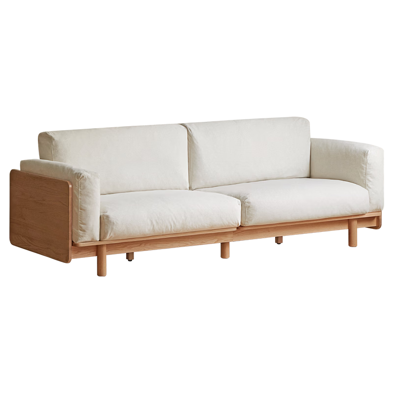 維莎實木沙發(fā)小戶型客廳燈芯絨布藝沙發(fā)客廳橡木直排三人位沙發(fā) 【橡木】2.64大三人位【梨白】