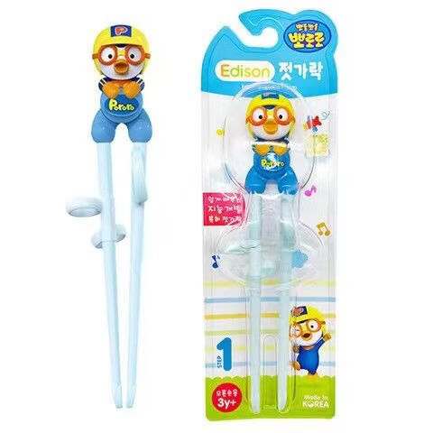 啵樂樂（Pororo）正品韓國進口兒童筷子寶寶訓(xùn)練筷輔助矯正糾正握姿練學(xué)習(xí)筷 啵樂樂款 藍色筷子