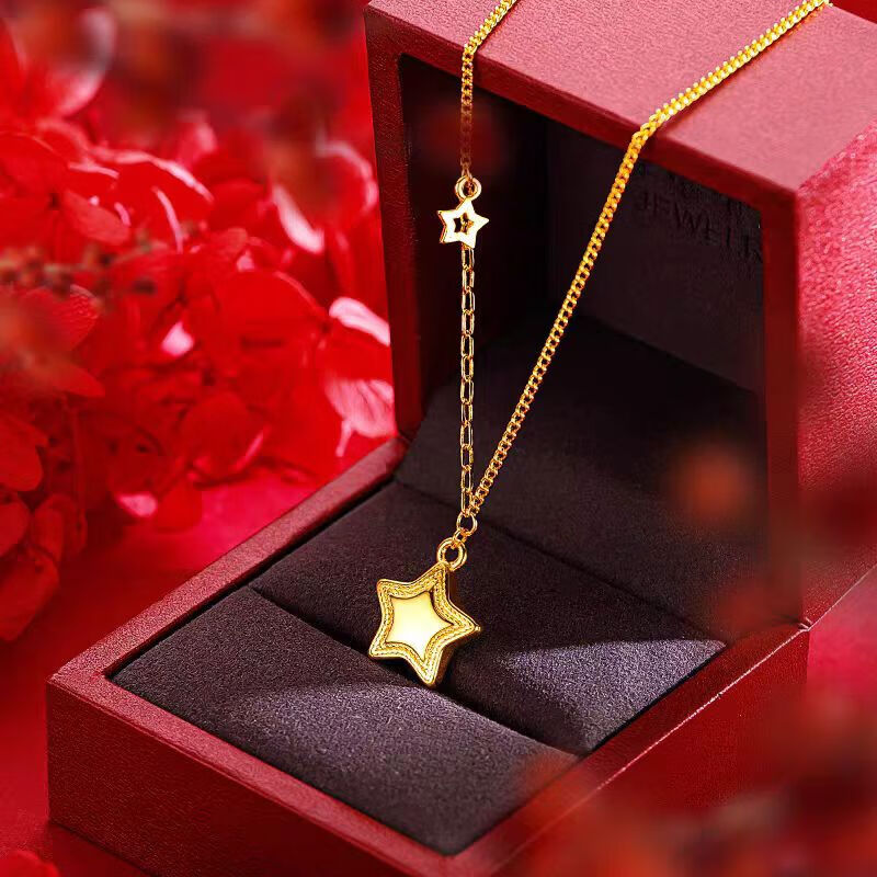 LIIA七夕情人节2026新款黄金色双c项链女小香风吊坠18K双c套链送女友 流光花丝珍珠蝴蝶项链