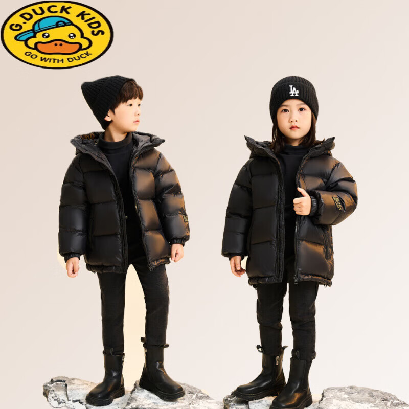 G.duck儿童羽绒服黑金亲子装男童加厚冬装保暖外套中大童 黑色 110 cm