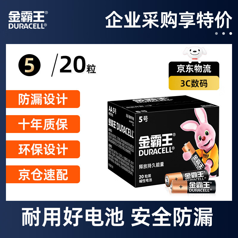 金霸王(Duracell)5号电池20粒装碱性干电池五号 适用博朗耳温枪/血糖仪/鼠标血压计电子秤遥控器儿童玩具