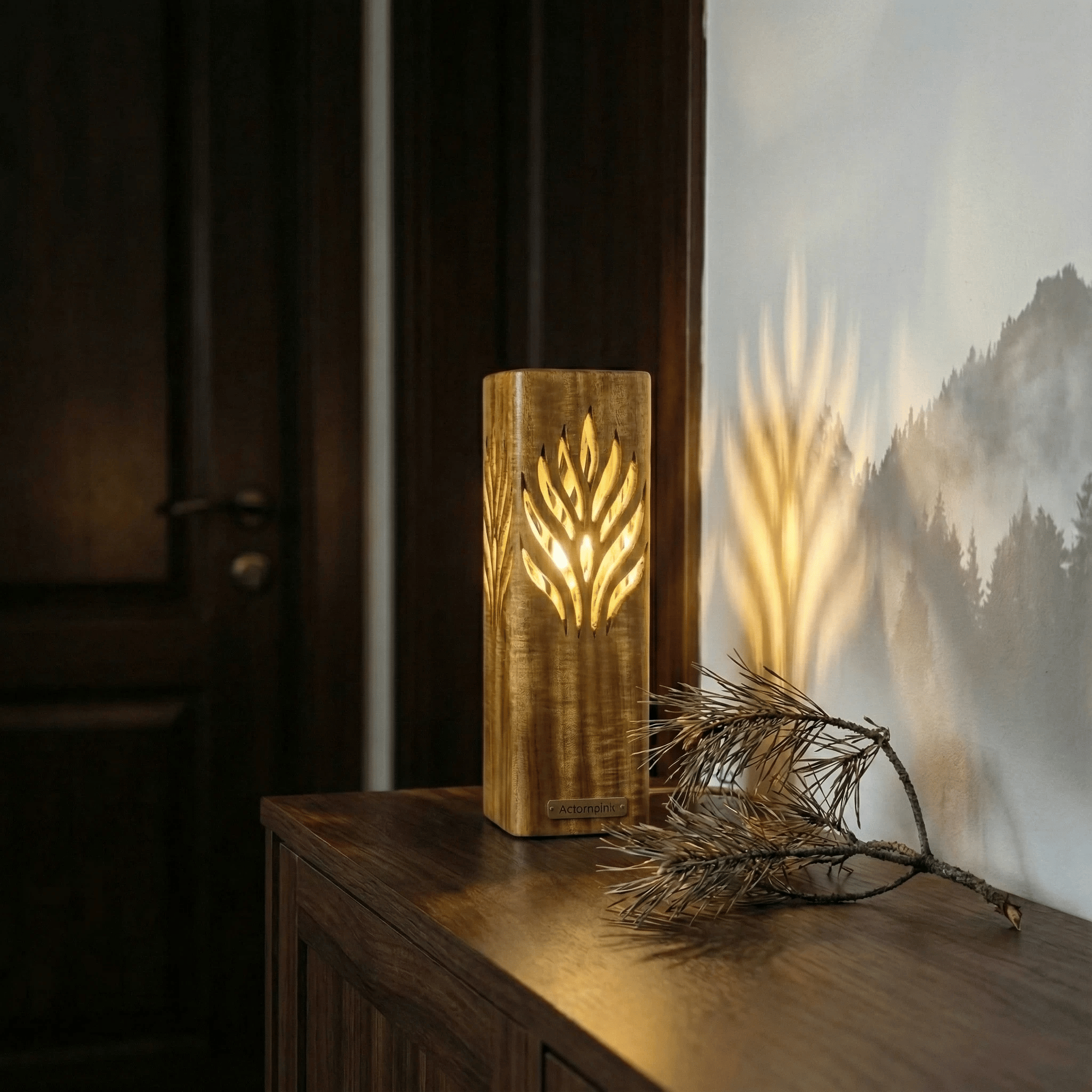 复古欧式自然风金丝楠木雕氛围小夜灯床头台灯 金丝楠木 32*16cm