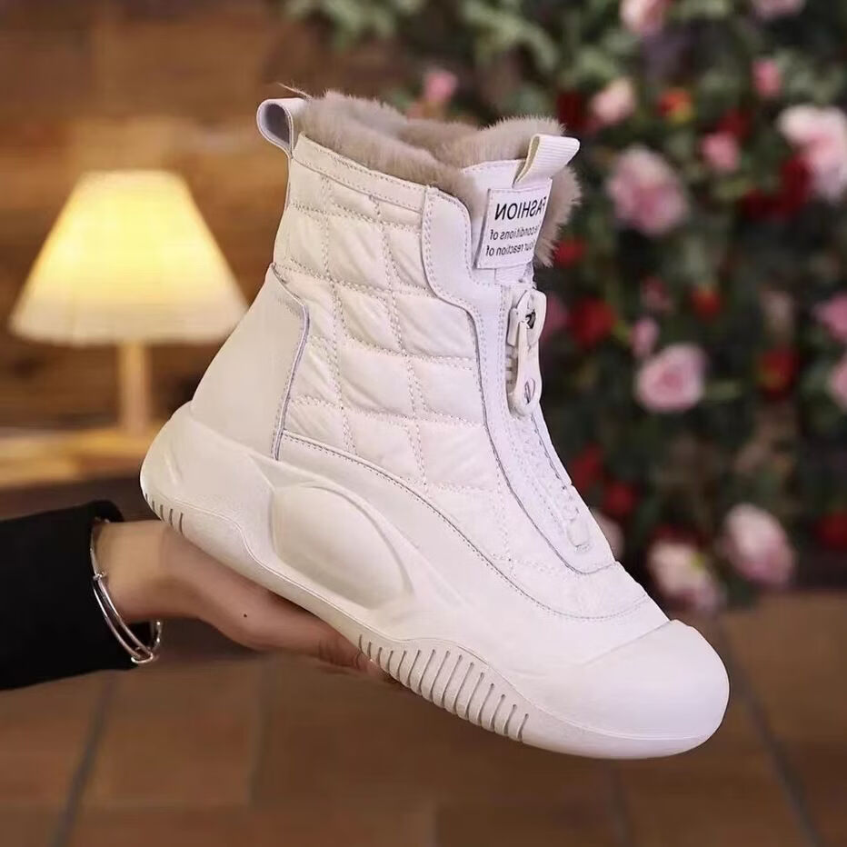 2025秋冬新款复古百搭雪地靴软底防水棉鞋加绒加厚保暖高帮雪地靴 米白色【加绒加厚】 40 标准运动鞋尺码不合适包退换