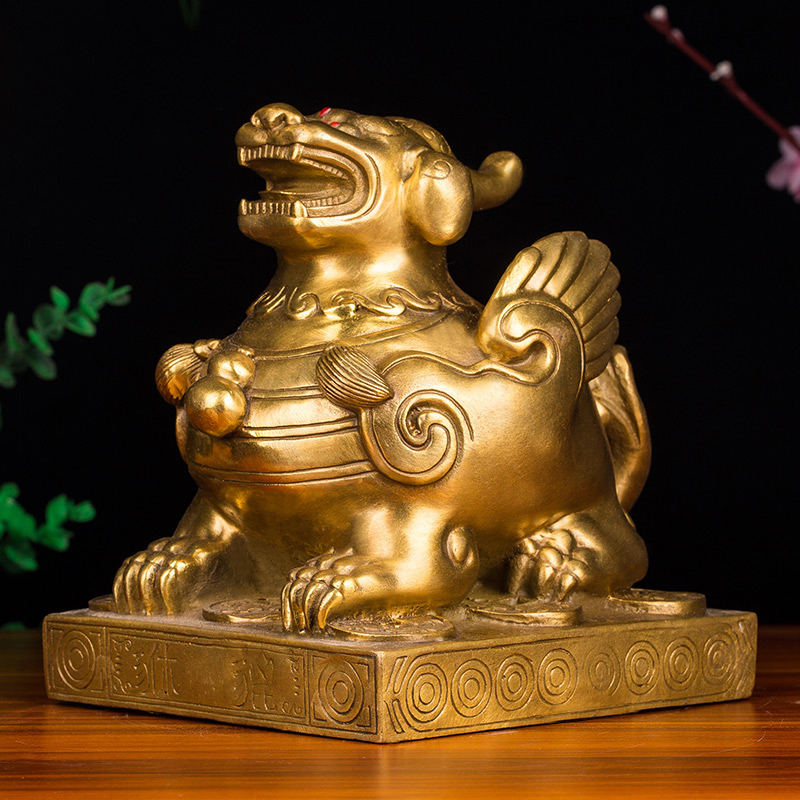 忠狮 铜貔貅摆件纯黄铜貔貅招财吸财貔恘家居客厅摆件 开业礼品乔迁