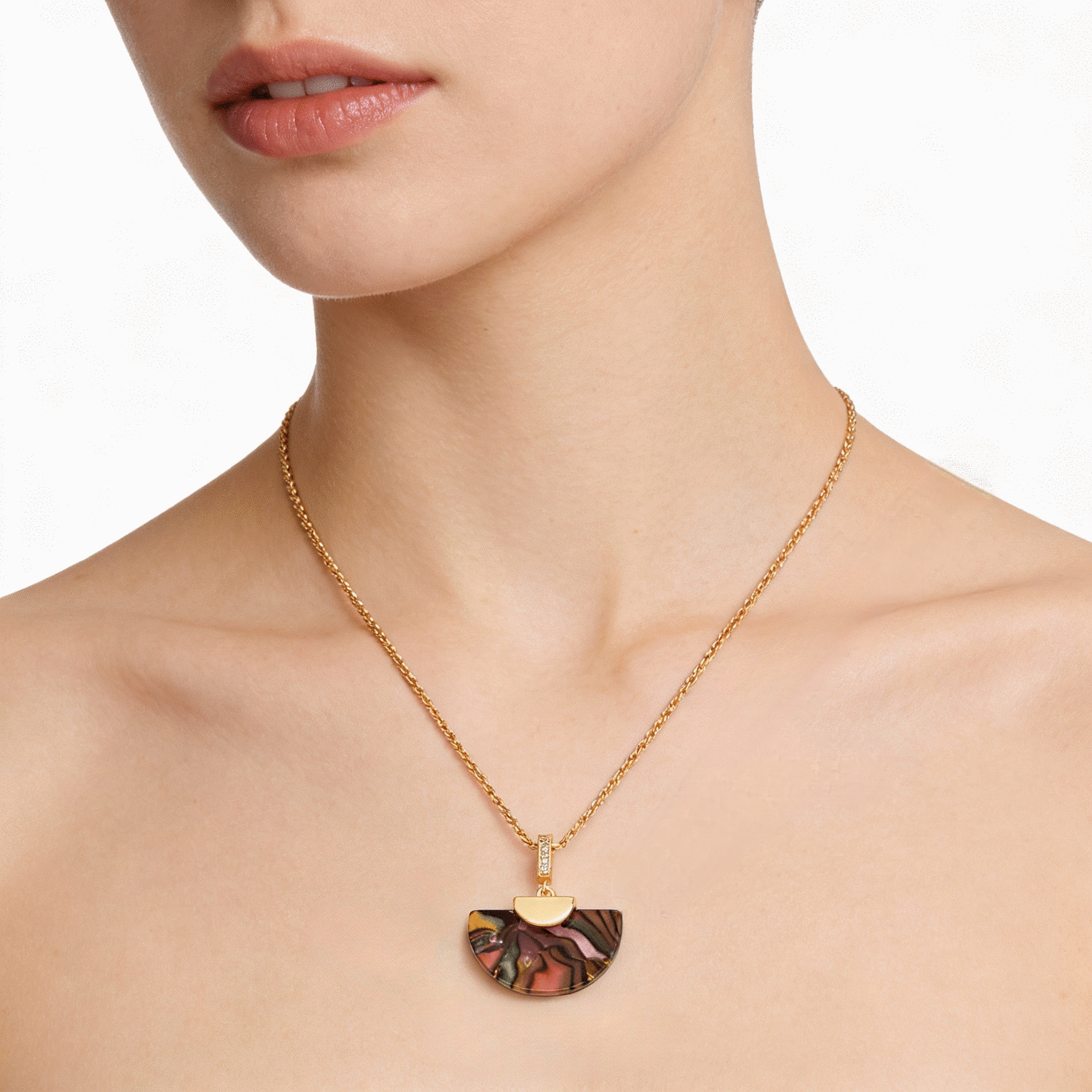 佳焰天然纯金扇形鲍鱼贝项链轻奢锁骨链高级感礼物女生日母亲节 咖色项链