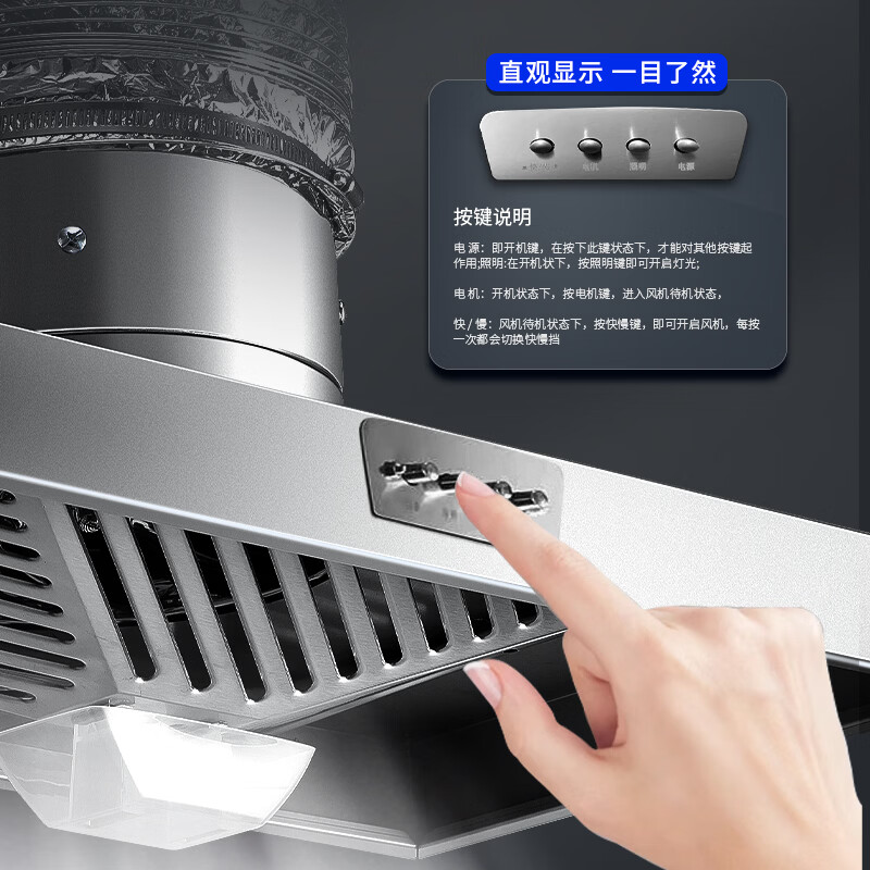 保力克出租屋简易安装油烟机大吸力抽油烟机家用厨房强力排油烟机顶侧双吸抽烟机 【基础款】201不锈钢7寸拢烟罩+【2米管】