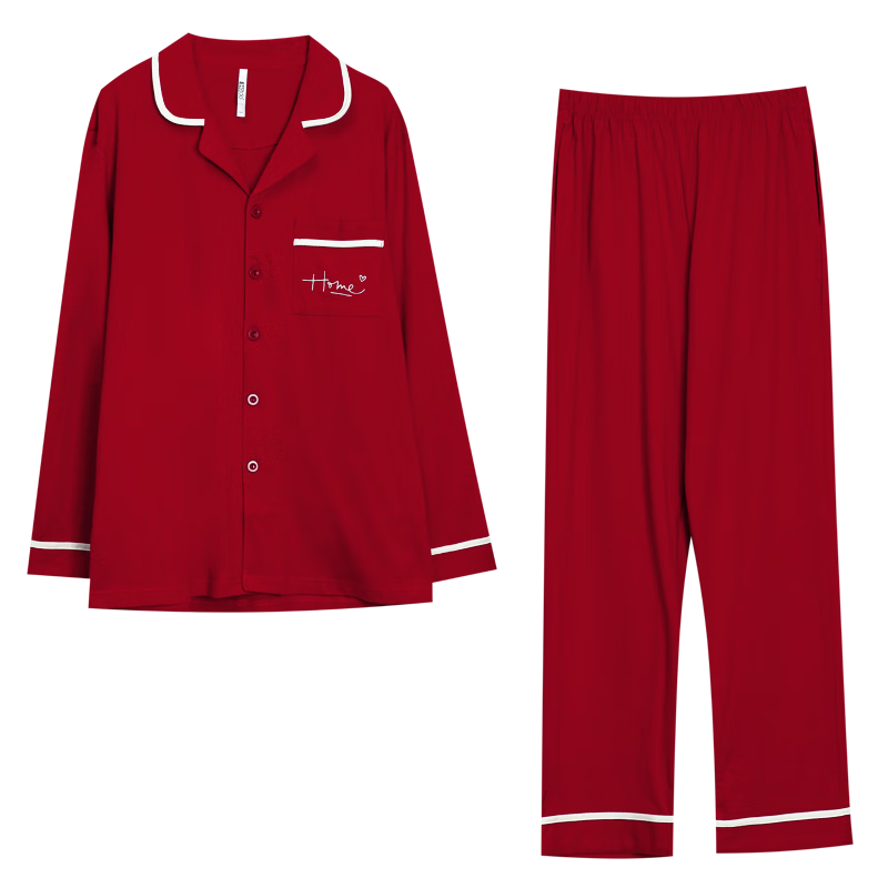 紅豆居家【紅色本命年】男士鴻運(yùn)婚慶喜事純棉睡衣男騏驥紅 中國(guó)紅 L