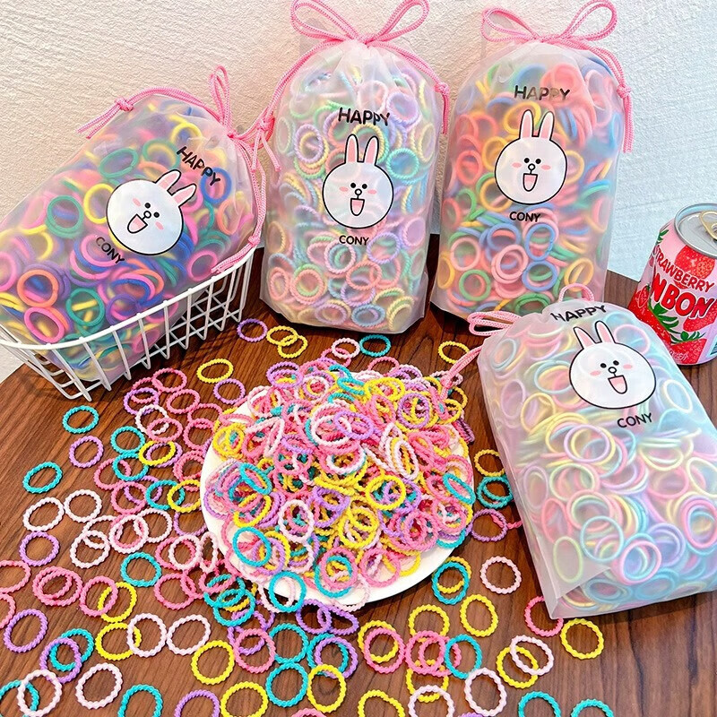 儿童宝宝皮筋不伤发小号扎小啾啾拇指发圈弹性好头饰女童头绳 06春天色500根/包