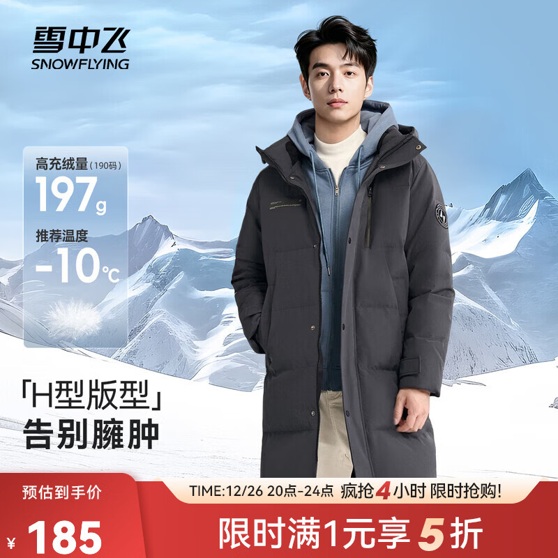 雪中飞秋冬新款时尚休闲舒适廓形男士“H”版型印花立领连帽羽绒服男 钢铁灰|8224 XL /180/100A