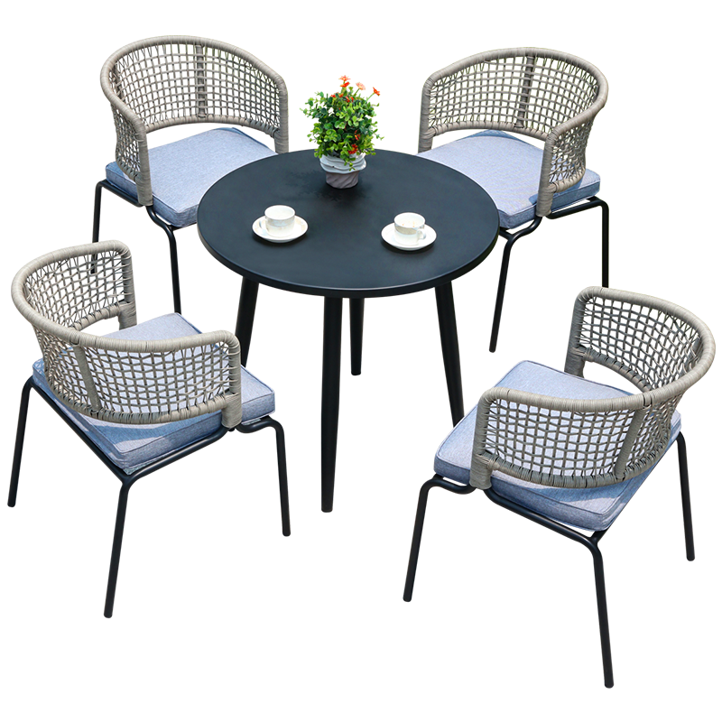 嘉勒美户外桌椅庭院花园北欧餐桌休闲家具室外露台阳台套装 4椅+D90CM全铝圆桌