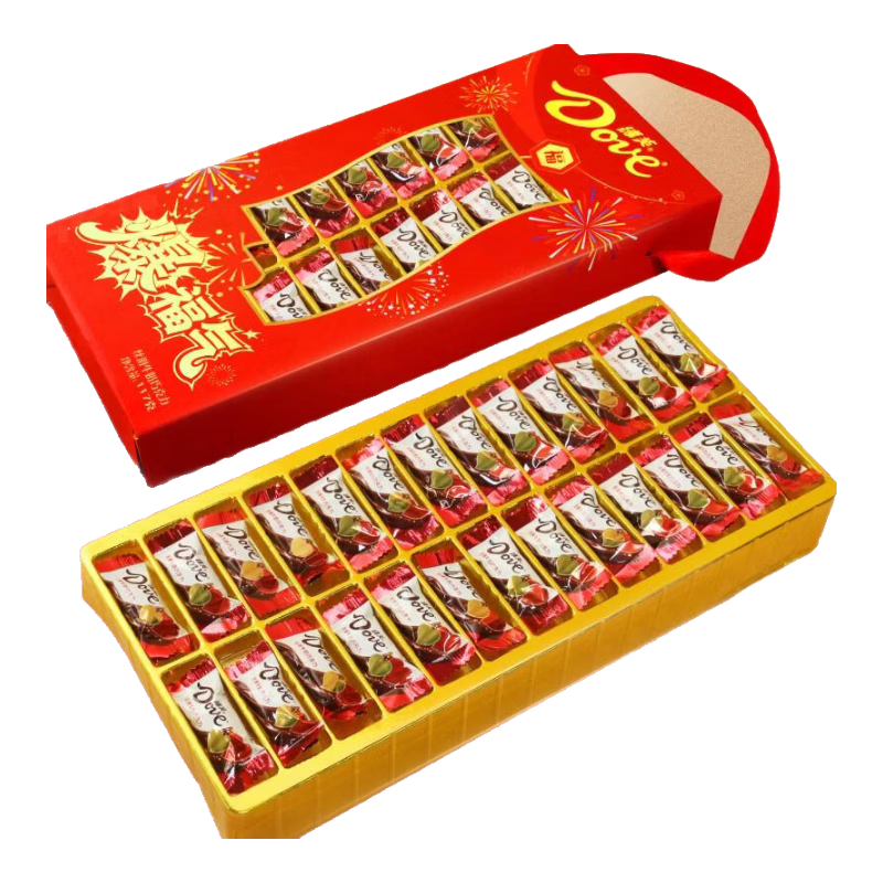 德芙（Dove）巧克力礼盒生日礼物年货节新年礼物情人节送女友零食休闲tzb 德芙爆福气年货礼盒丝滑牛奶26粒*1盒