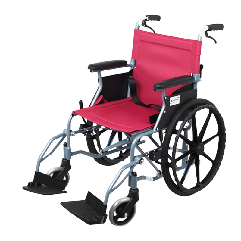 互邦手動輪椅加強(qiáng)鋁合金軟座便攜老人手動輪椅車助行器可折疊殘疾人 HBL35-SJZ20(實心+紅色牛津布)后手剎