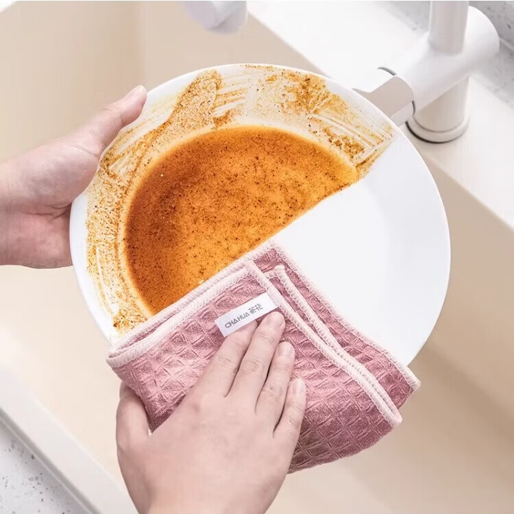 茶花（CHAHUA）鱼鳞抹布家用擦玻璃不掉毛吸水魔力清洁布厨房浴室擦桌专用华夫格 【3片装-30*30cm】华夫格抹布 1包