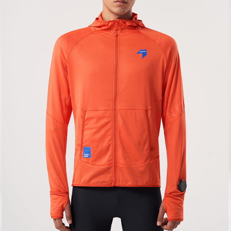 NEDAO内道跑步外套动能粒拉链保暖男户外运动吸湿跑步训练带帽长袖外套 竞速橙 S