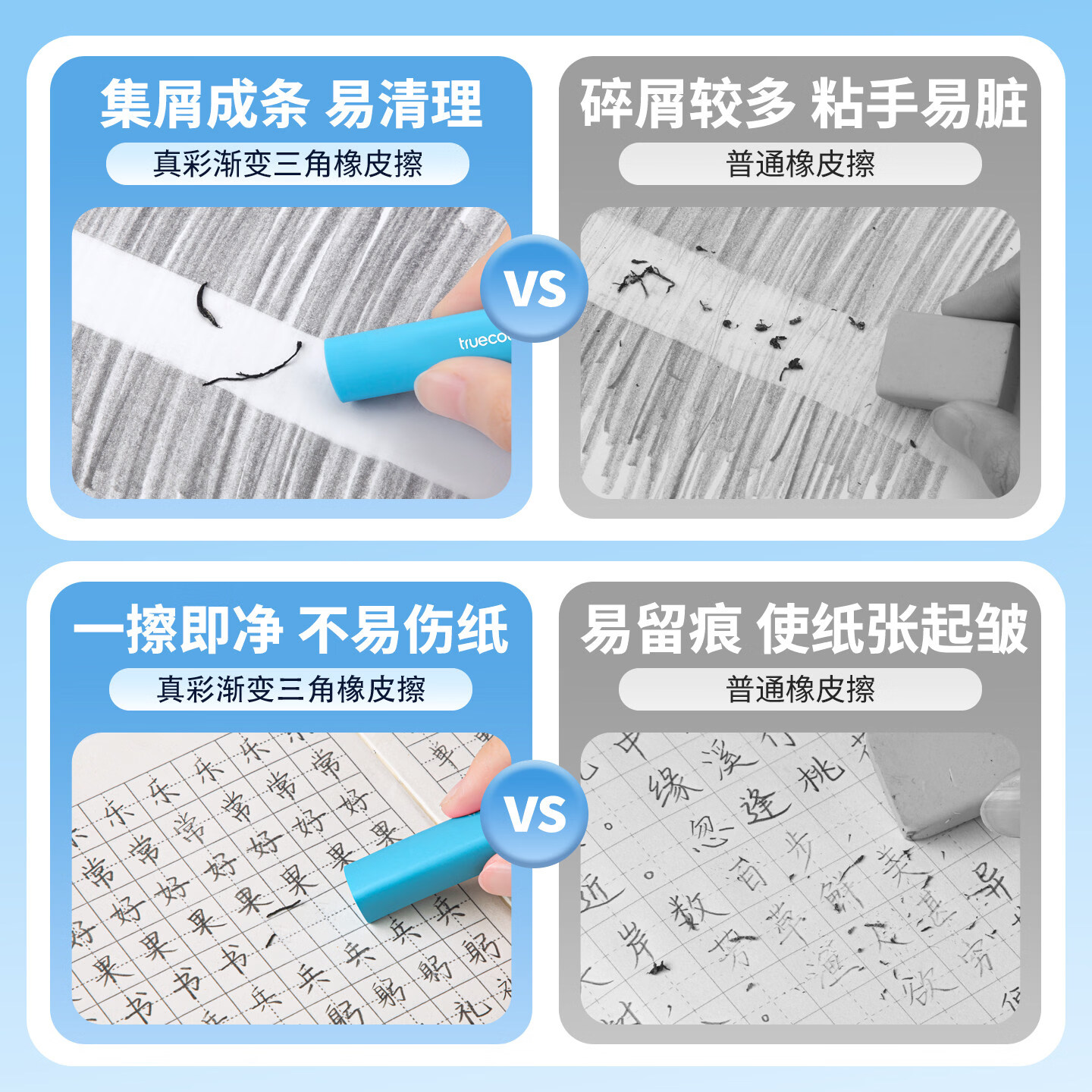 真彩集屑三角橡皮擦无屑超干净小学生专用擦拭成条擦字干净不留痕2B少屑橡皮儿童写字素描美术橡皮擦 【全套色系】易擦不留痕/25个装