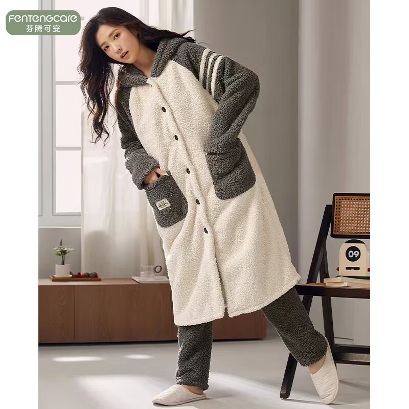 芬腾可安（FENTENGCARE）【DK】情侣睡衣秋冬款珊瑚绒冬季女法兰绒加绒加厚 M61067 L