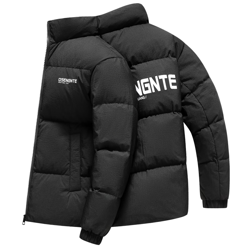 雪中飞羽绒服冬季男士保暖立领字母小标纯色简约通勤百搭防寒服羽绒外套 黑色 XL (180)