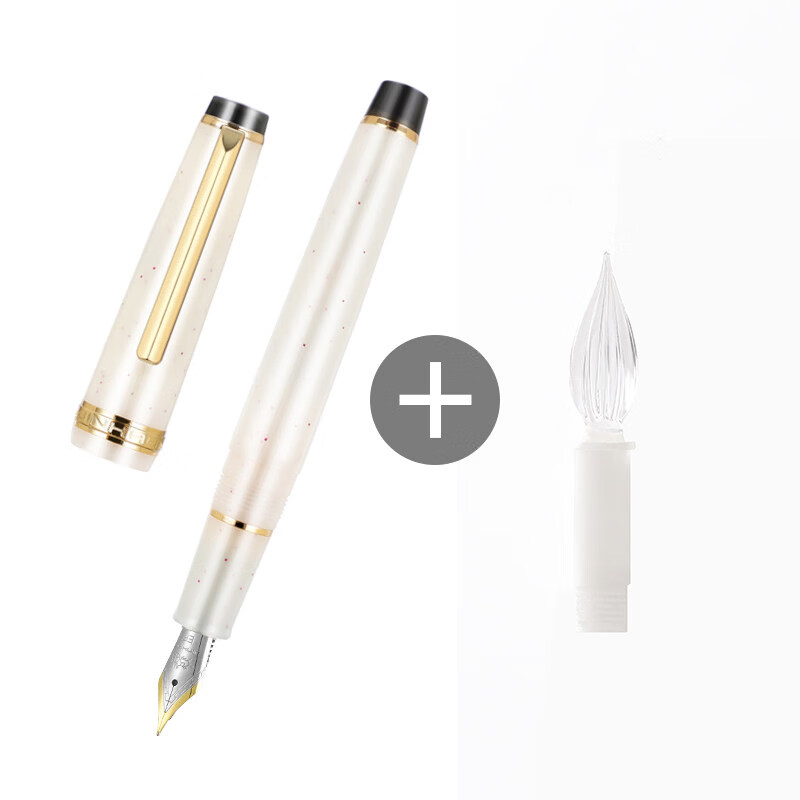 金豪82玻璃筆鋼筆蘸水筆沾水筆EF高顏值學生鋼筆練字書寫手工打磨 鋼筆冬雪+透明玻璃尖