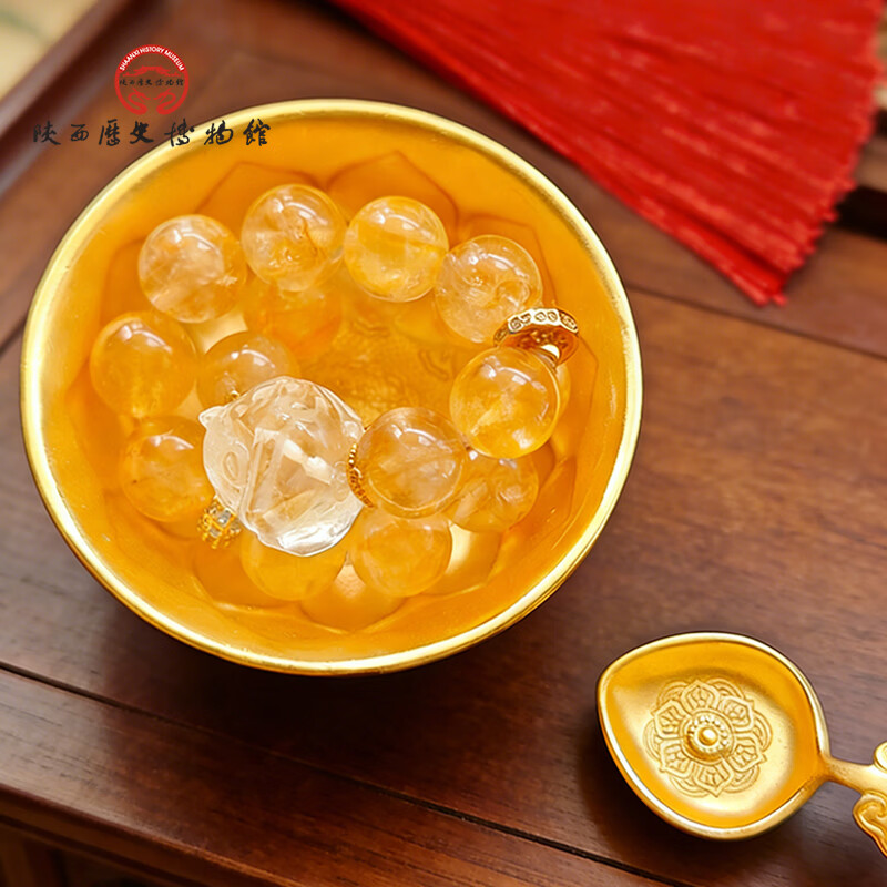 陕西歴史博物館陕西历史博物馆鸳鸯莲瓣纹文创金碗勺子套装创意冰箱贴饰品伴手礼 金碗·冰箱贴套装