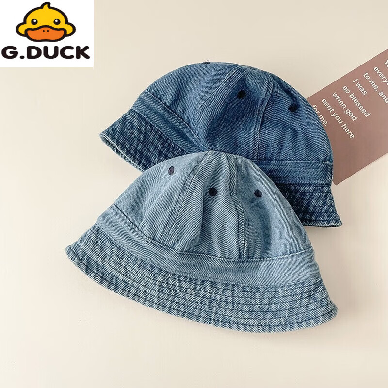 G.duck婴幼儿帽子春秋季儿童牛仔渔夫帽夏韩版潮盆帽宝宝男女童遮阳防晒 浅蓝牛仔 大码52cm/约1.5-4岁