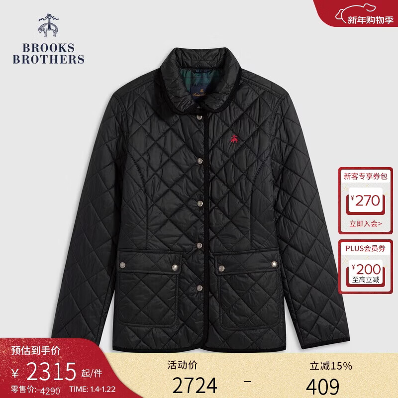 布克兄弟（BrooksBrothers）女士25秋冬菱格绗缝复古美式娃娃领棉服