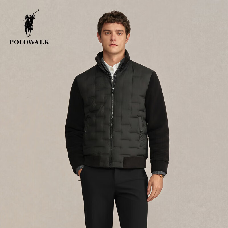 POLOWALK【90鹅绒】男式羽绒服外套2025冬季新品商务立领拼接外套 黑色 充绒量约23~30g XL