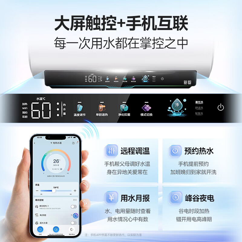 海尔出品统帅扁桶电热水器60升一级能效双胆速热家用阻垢抑菌镁棒免更换储水式健康净水洗澡60L小尺寸 60L 3300W 锆金胆免清洗 FOF阻垢技术D7K