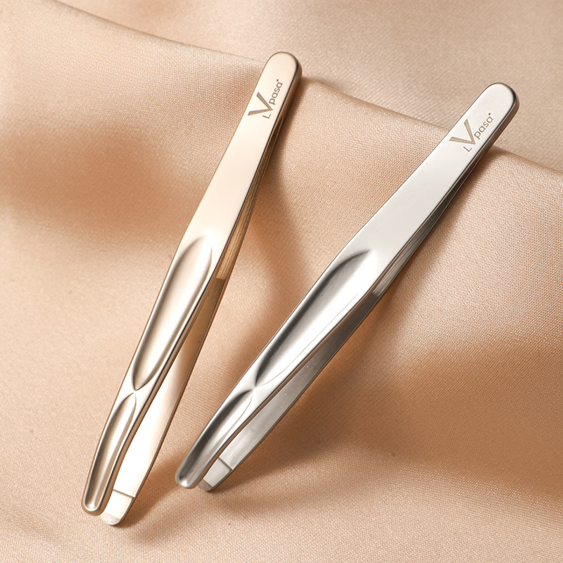 兮儿家用高精密胡须夹小镊子男士眉夹拔毛钳不锈钢夹胡须拔胡子家用 香槟金-平口眉夹【送收纳袋】