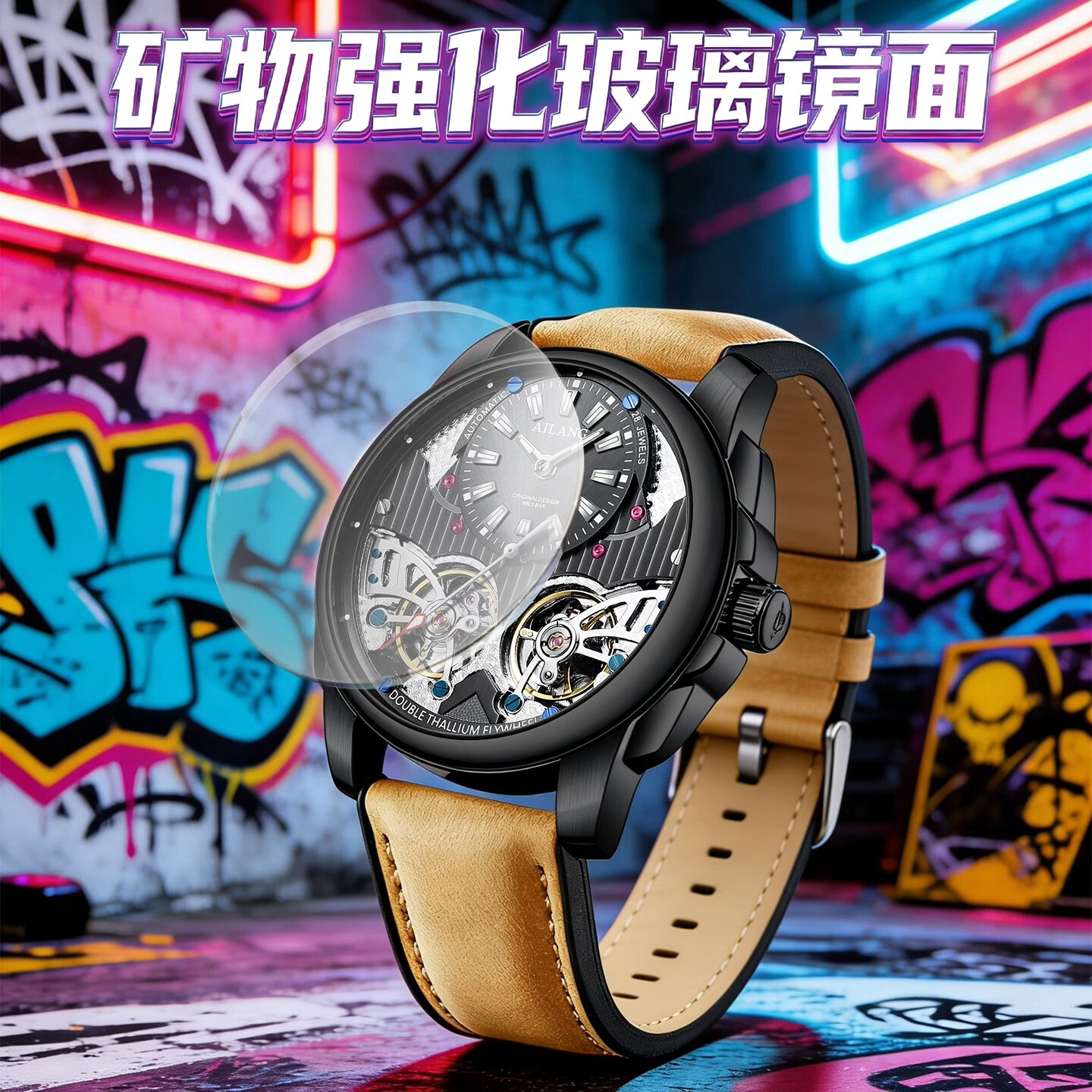 艾浪2026新款双子星男士全自动机械表潮玩高端商务品牌腕表礼物高级感 炽玫金-灰色皮带【高定礼盒+送皮带】 42mm