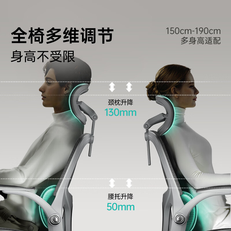 黑白调P2Pro二代人体工学椅电脑椅护腰办公椅人工力学座椅电竞椅4D腰托 P2Pro二代霜白 4D腰托+3D颈枕