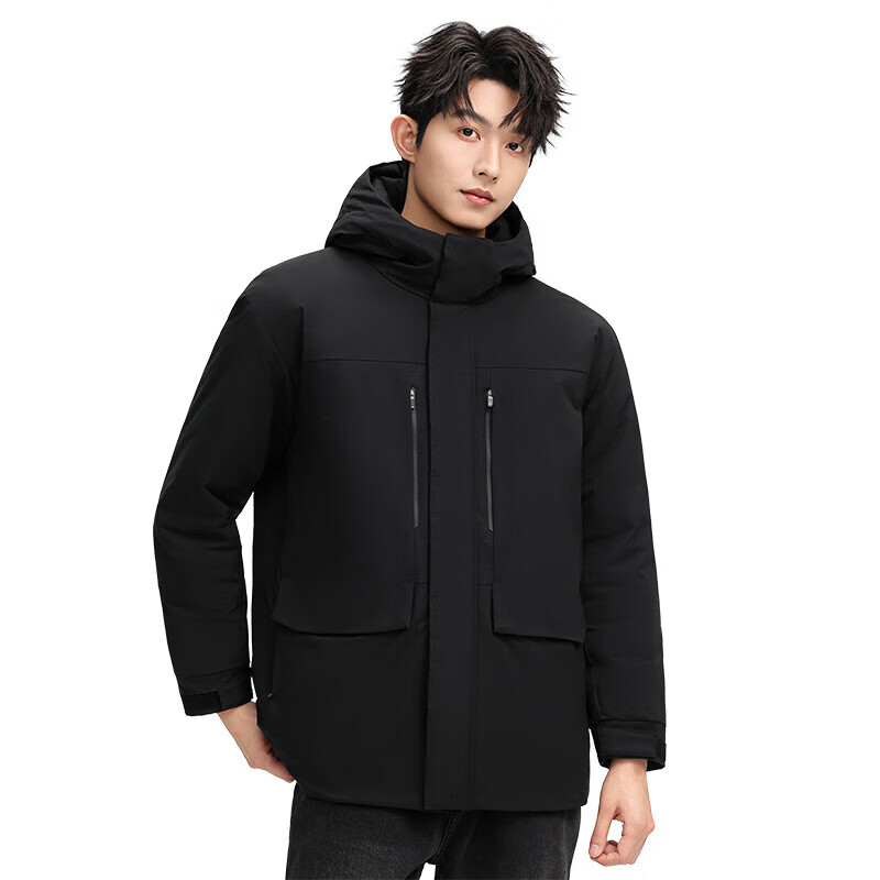 国际标准羽绒服冬季服男短款连帽外套户外工装高品质保暖上衣 深灰色 L