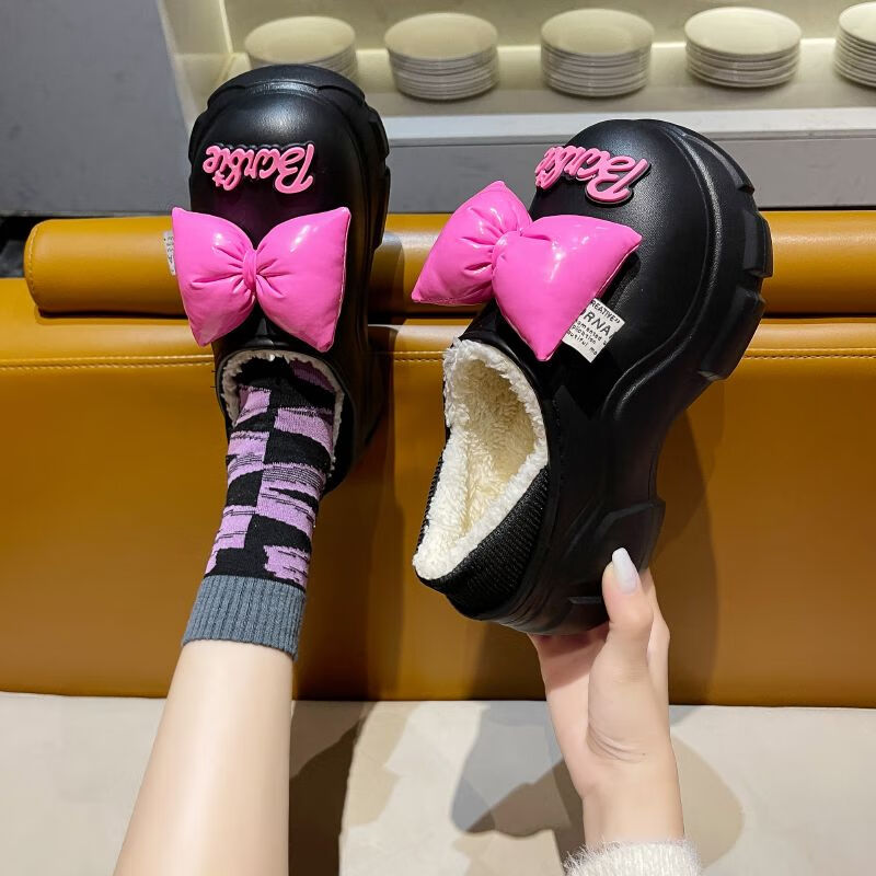 【甄选厂家】包跟棉拖鞋女冬季款厚底防水外穿时尚可爱外穿加绒保 【粉色】红色 38 -39